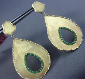 LARGE .52CT AAA EMERALD 14K YELLOW GOLD HAMMERED LOOK TEAR DROP HANGING EARRINGS