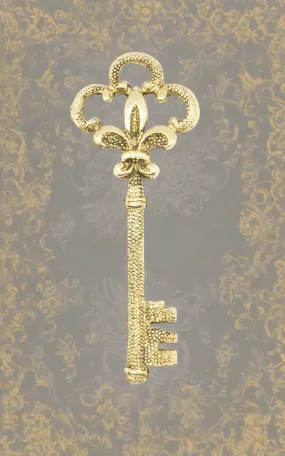 Large Detailed Vintage Fleur De Lis Key Brooch