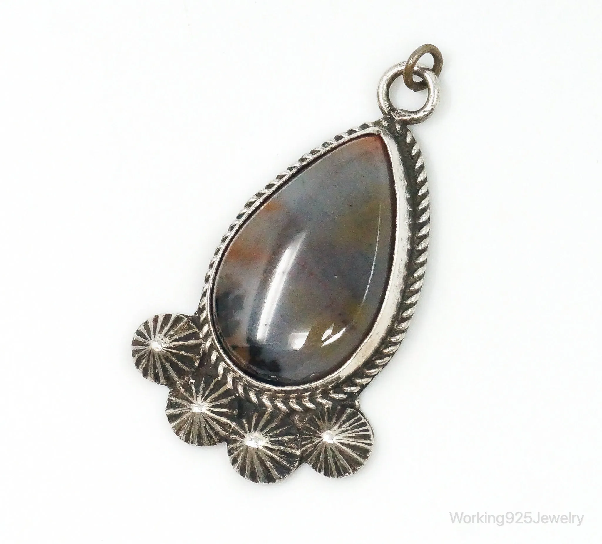 Large Vintage Native American Montana Agate Sterling Silver Pendant