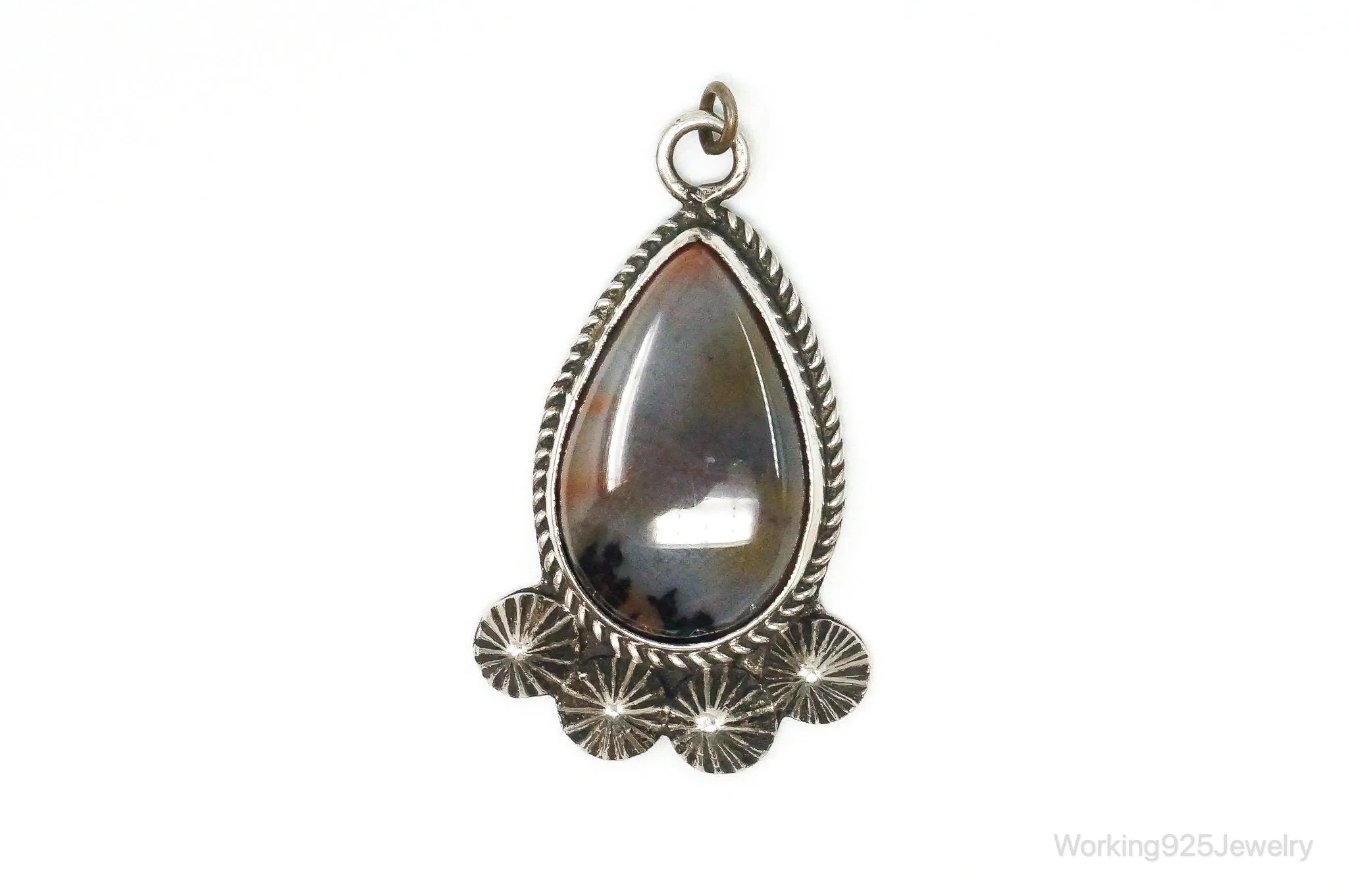 Large Vintage Native American Montana Agate Sterling Silver Pendant