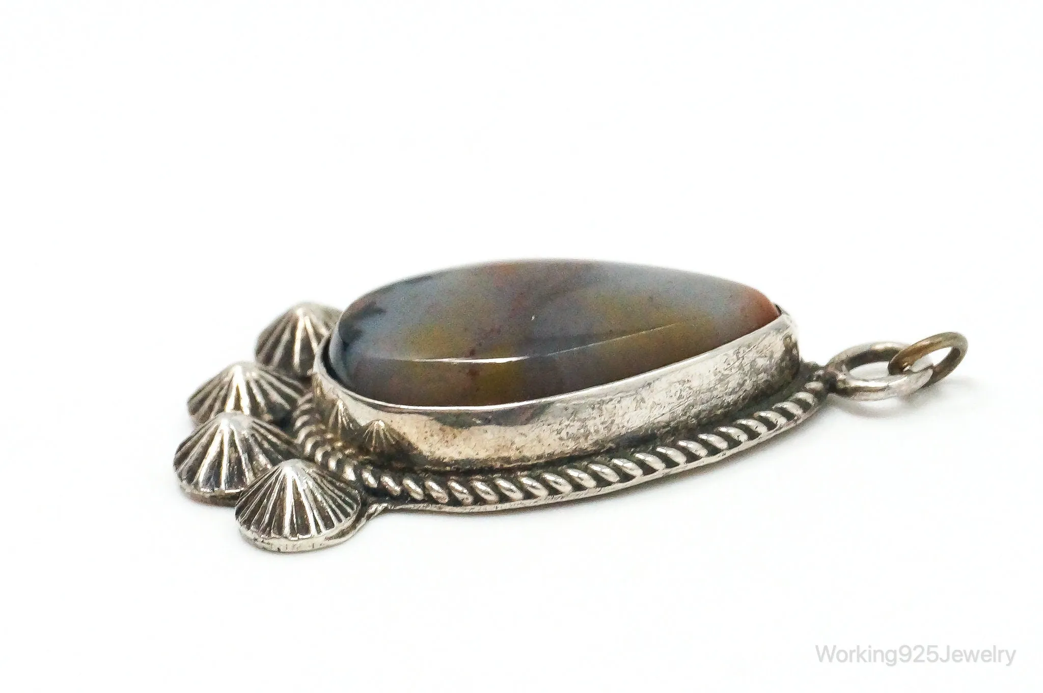 Large Vintage Native American Montana Agate Sterling Silver Pendant