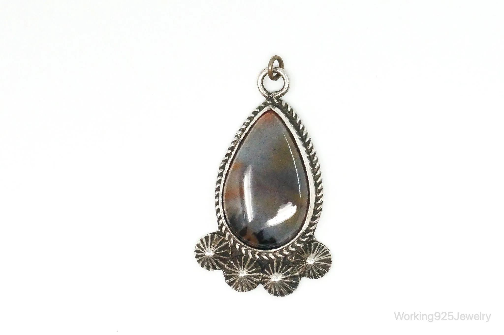 Large Vintage Native American Montana Agate Sterling Silver Pendant