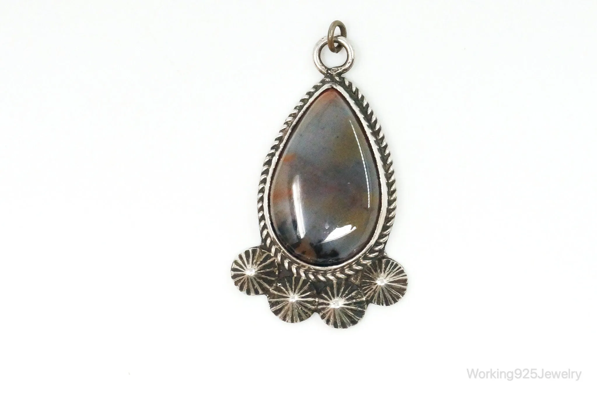 Large Vintage Native American Montana Agate Sterling Silver Pendant