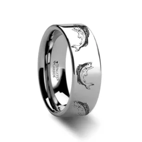 Lexington Fish Jumping Sea Print Pattern Engraved Flat Tungsten Ring 4mm - 12mm