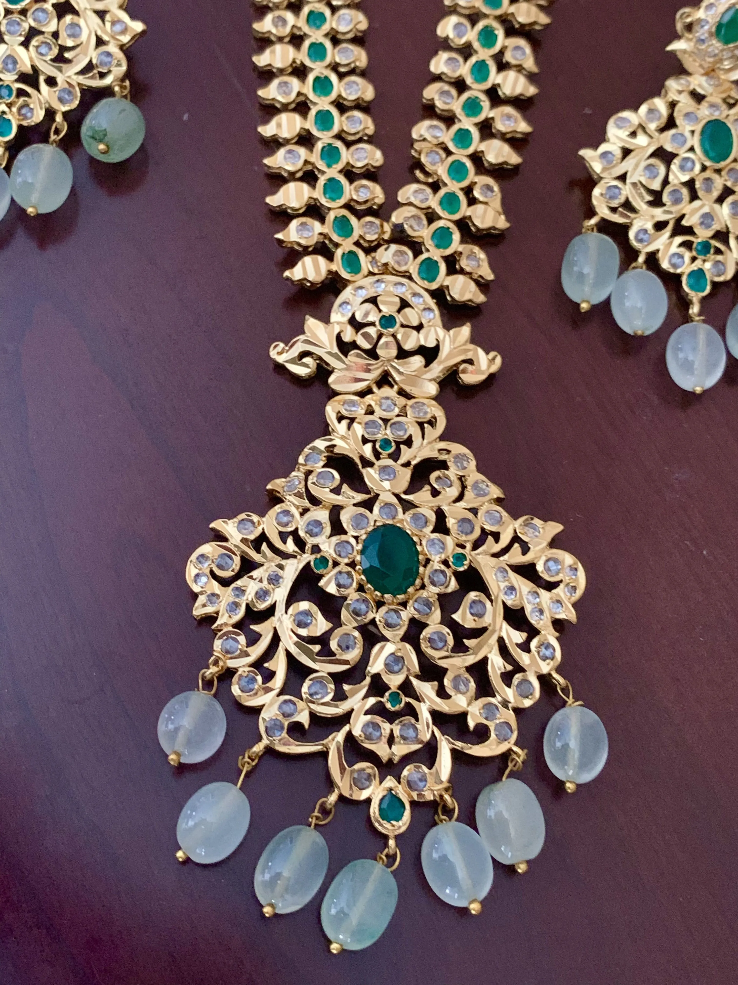 LN36 Huda long hyderabadi rani haar necklace ( SHIPS IN 4 WEEKS   )