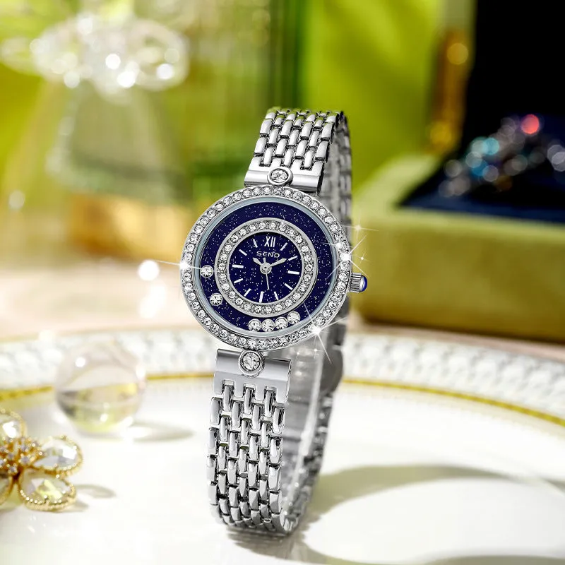 Luxury Starry Diamond Women's Quartz Watch Waterproof Watch with Steel Strap