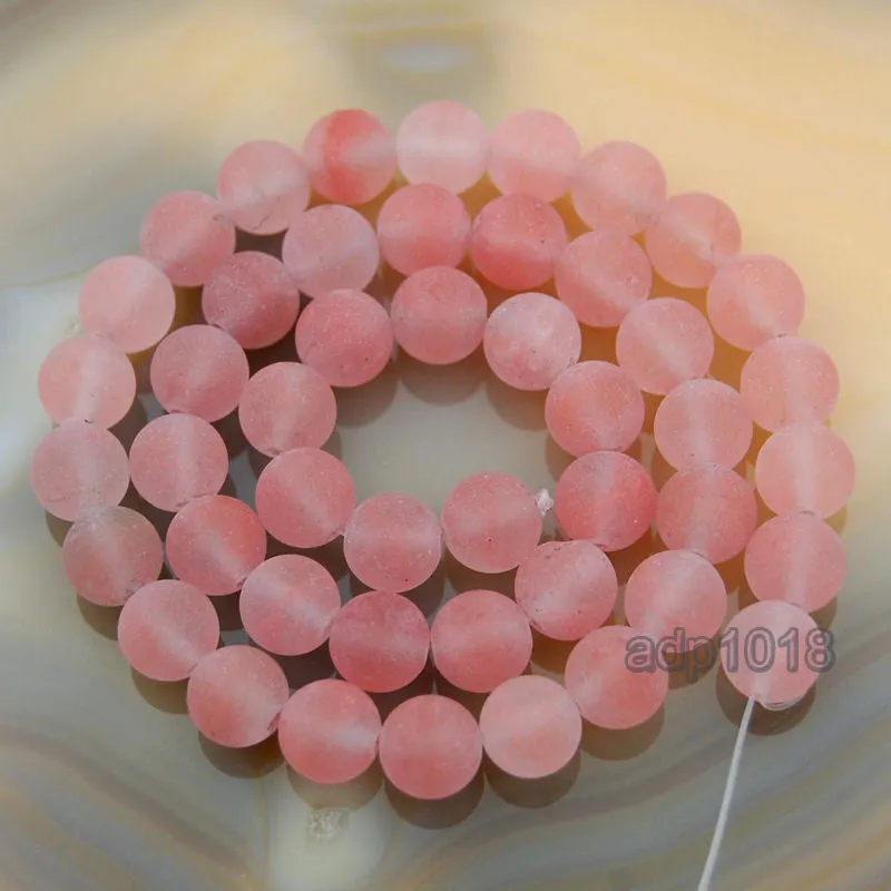 Matte Natural Cherry Quartz Gemstone Round Loose Beads on a 15.5" Strand