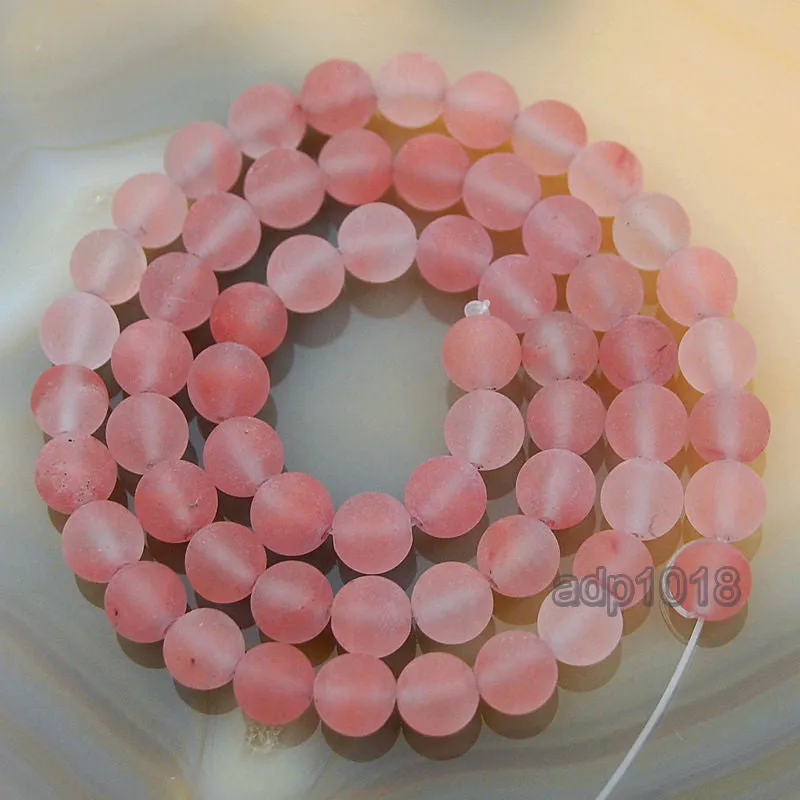 Matte Natural Cherry Quartz Gemstone Round Loose Beads on a 15.5" Strand