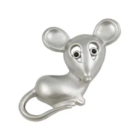 Matte Silver-tone Mouse with Black Eyes Brooch Pin - PRA015A