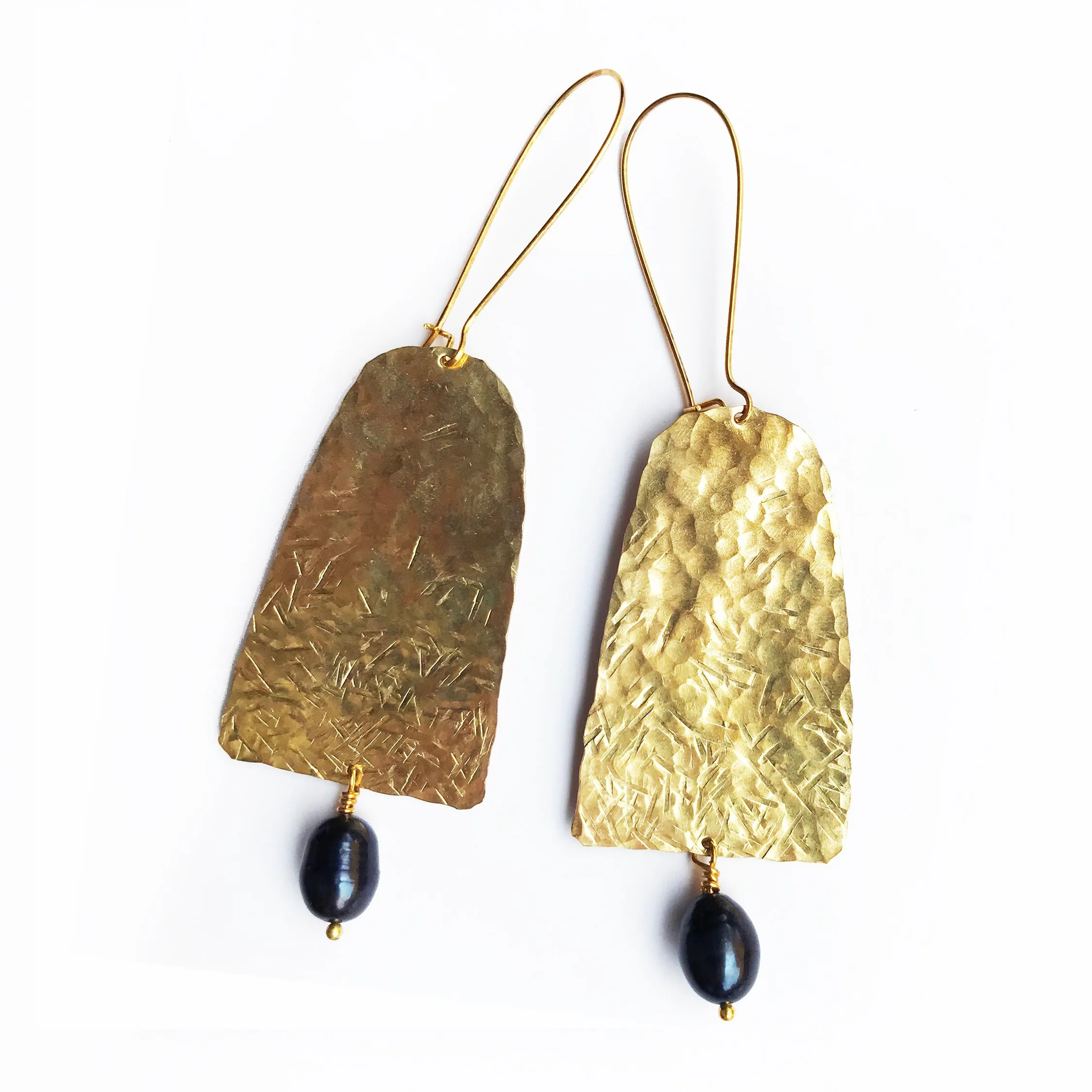 Modern hand hammered earrings with semi precious stone or pearls