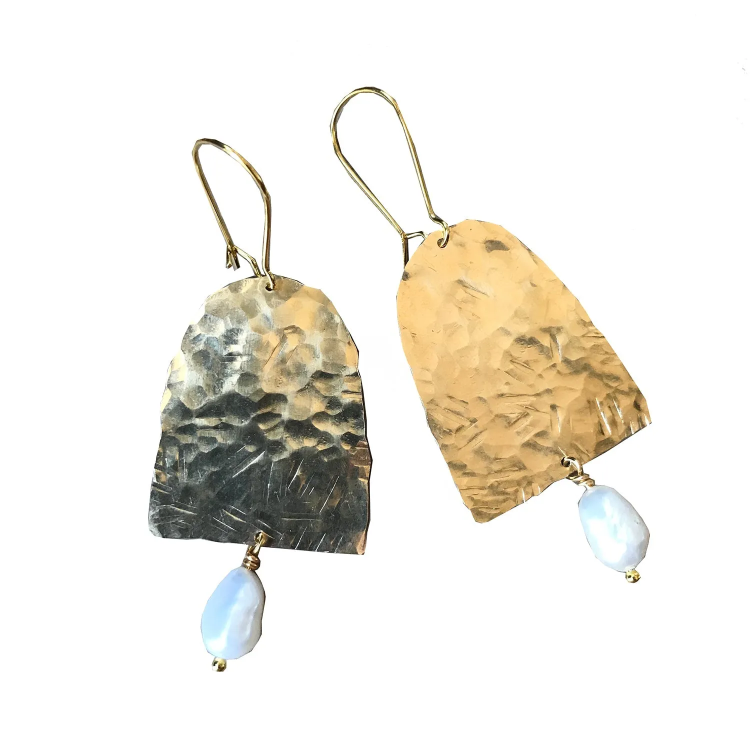 Modern hand hammered earrings with semi precious stone or pearls