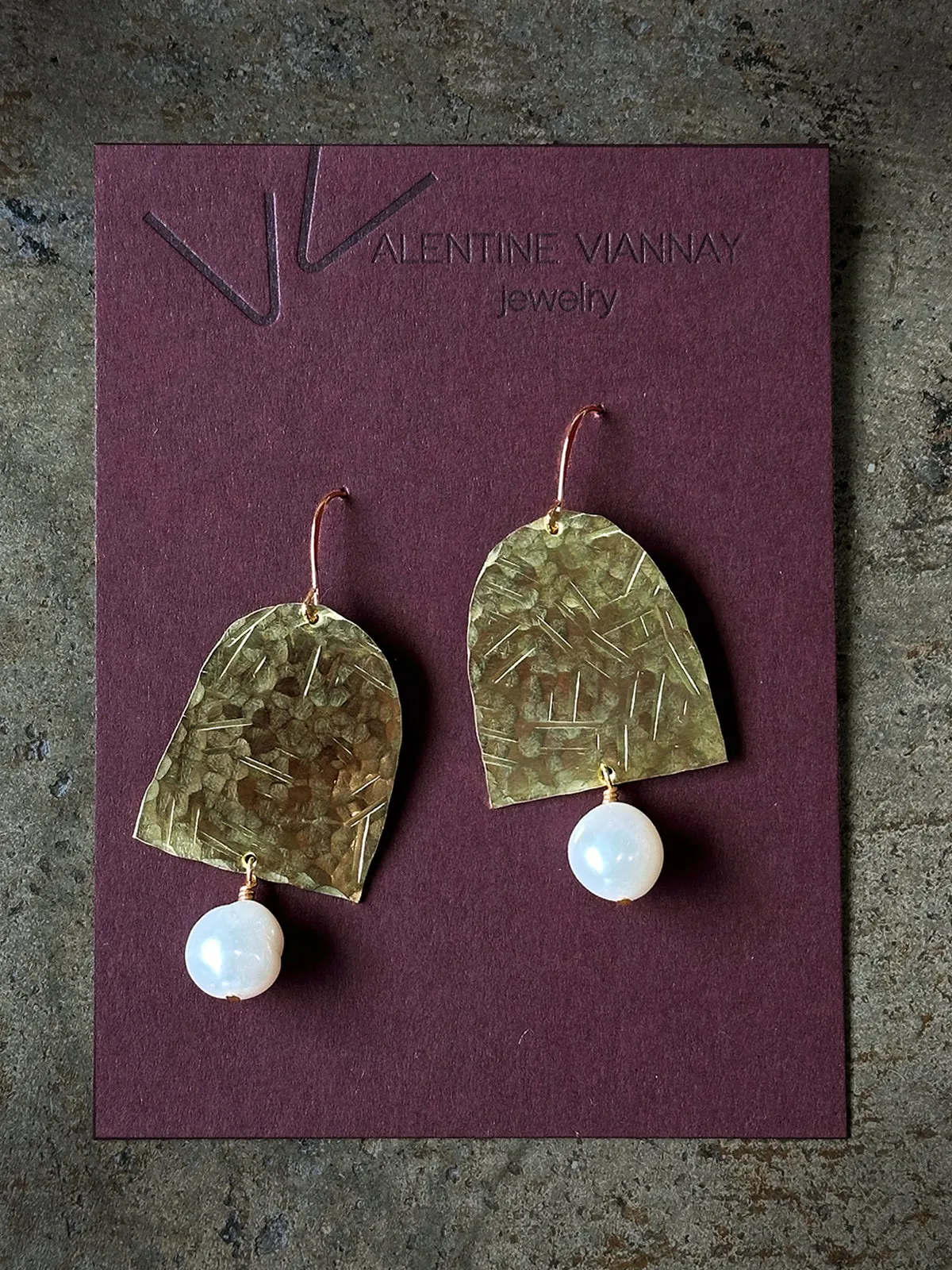 Modern hand hammered earrings with semi precious stone or pearls