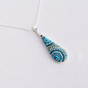 Mosaic Crystal Pendant Necklace, Elongated Teardrop