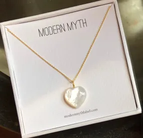 Mother of Pearl Heart Pendant Necklace, Solid Gold