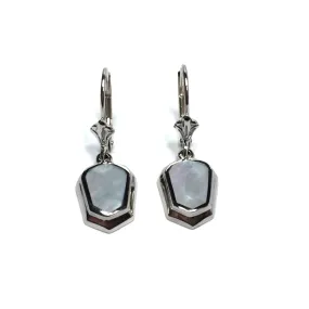 Mother Of Pearl Inlaid Shield Design Lever Back Earrings