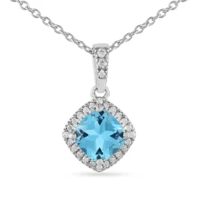 Natural Blue Topaz Cushion Pendant Necklace