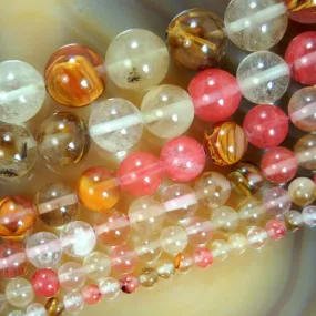 Natural Colorful Volcano Cherry Quartz Gemstone Round Loose Beads on a 15.5" Strand