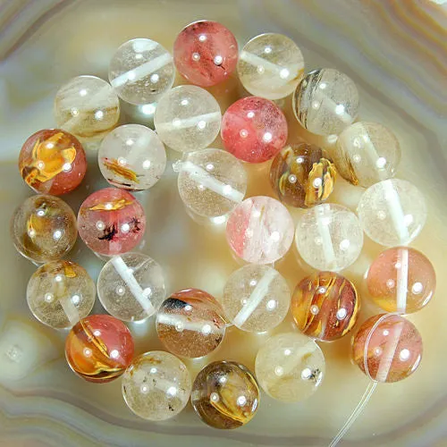 Natural Colorful Volcano Cherry Quartz Gemstone Round Loose Beads on a 15.5" Strand