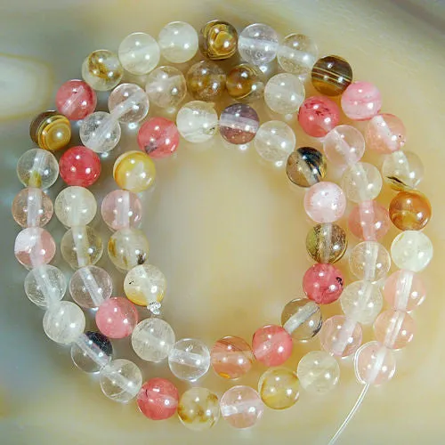 Natural Colorful Volcano Cherry Quartz Gemstone Round Loose Beads on a 15.5" Strand