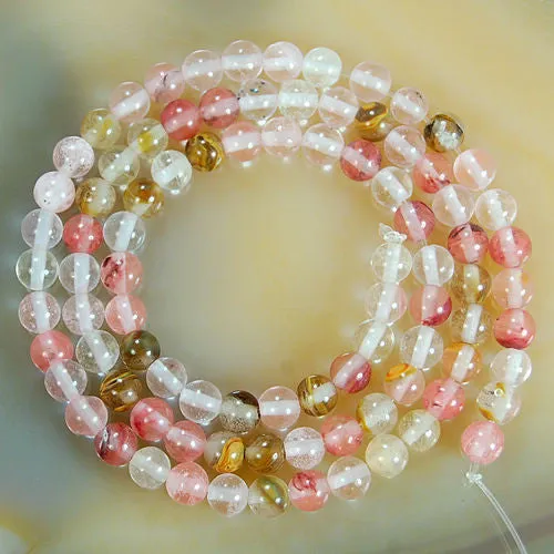 Natural Colorful Volcano Cherry Quartz Gemstone Round Loose Beads on a 15.5" Strand