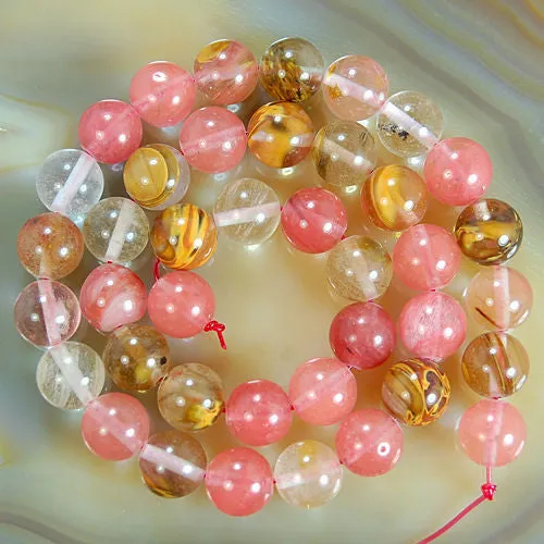 Natural Colorful Volcano Cherry Quartz Gemstone Round Loose Beads on a 15.5" Strand