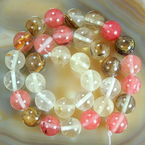 Natural Colorful Volcano Cherry Quartz Gemstone Round Loose Beads on a 15.5" Strand