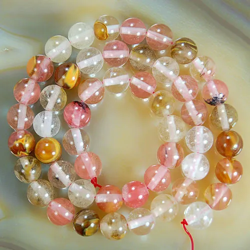 Natural Colorful Volcano Cherry Quartz Gemstone Round Loose Beads on a 15.5" Strand