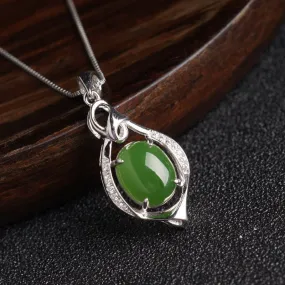 Natural Jade Pendant Nephrite Silver Zircon Pendant ZPT157