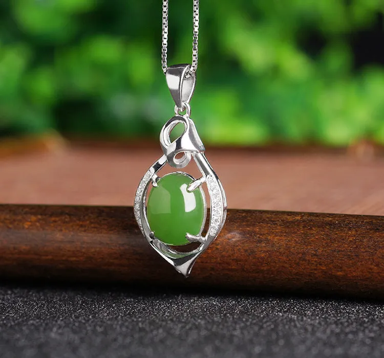 Natural Jade Pendant Nephrite Silver Zircon Pendant ZPT157