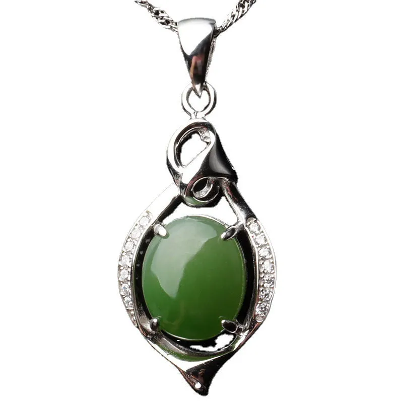 Natural Jade Pendant Nephrite Silver Zircon Pendant ZPT157