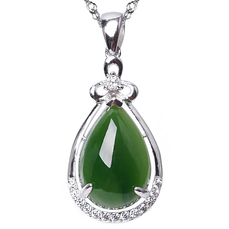 Natural Jade Pendant Nephrite Silver Zircon Pendant ZPT171