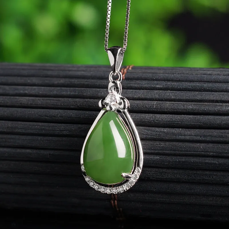 Natural Jade Pendant Nephrite Silver Zircon Pendant ZPT171