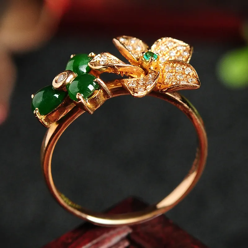 Natural Jade Ring Jadeite Gold Flower Ring RG5