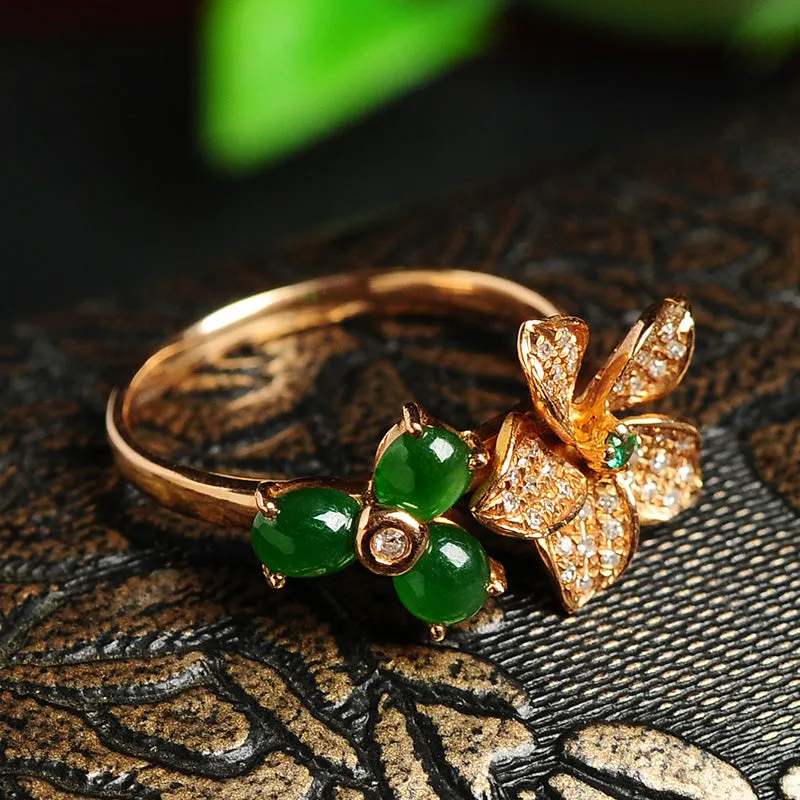 Natural Jade Ring Jadeite Gold Flower Ring RG5