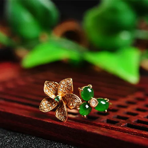 Natural Jade Ring Jadeite Gold Flower Ring RG5