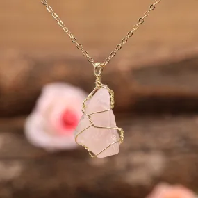 Natural Rose Amethyst Citrine Quartz Stone Pendant Necklace