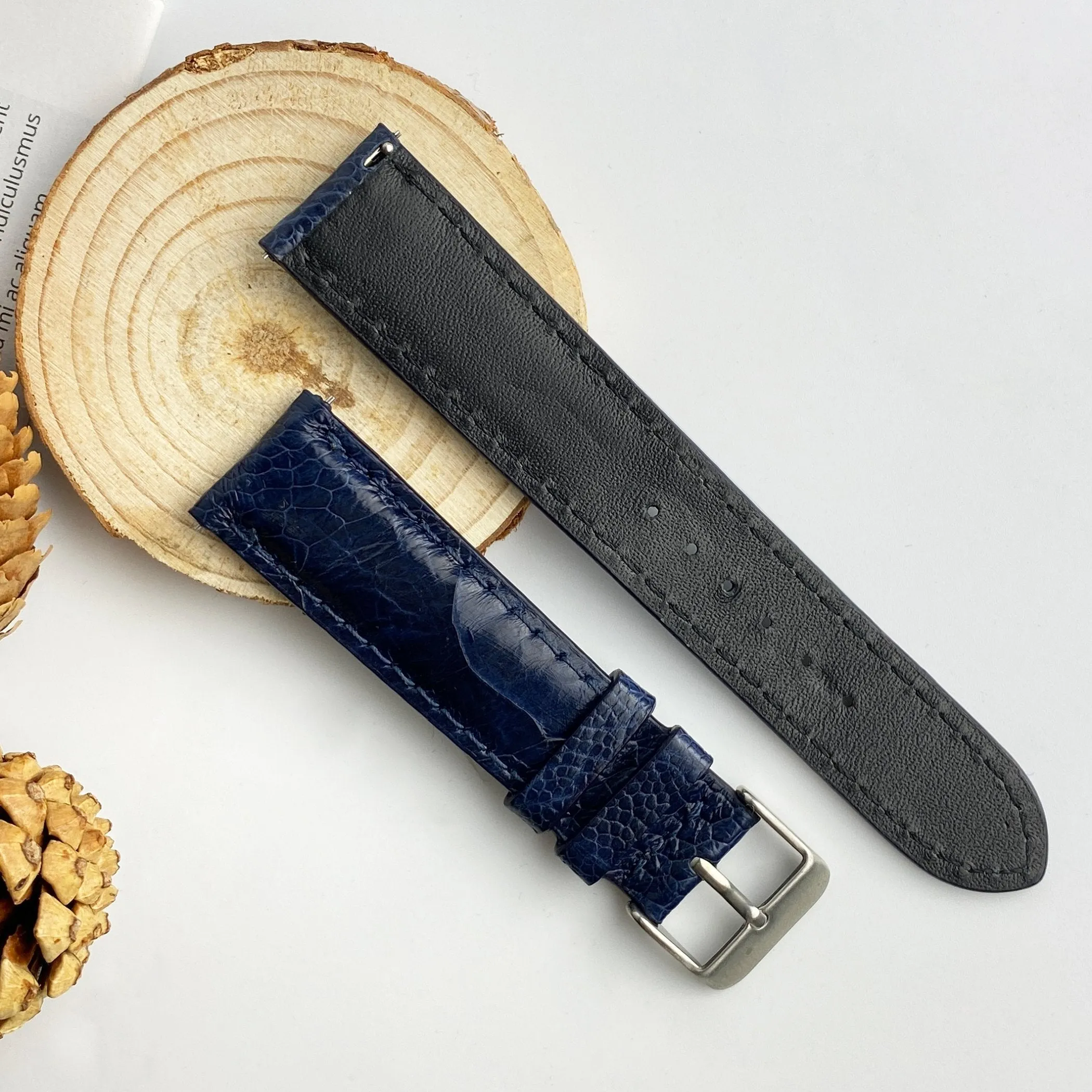 Navy blue Ostrich Leather Watch Strap Band | Men Quick Release Buckle Replacement Wristwatch Strap | DH-32