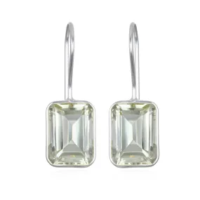 New! Bezeled Emerald Cut Dangles-Green Amethyst Silver