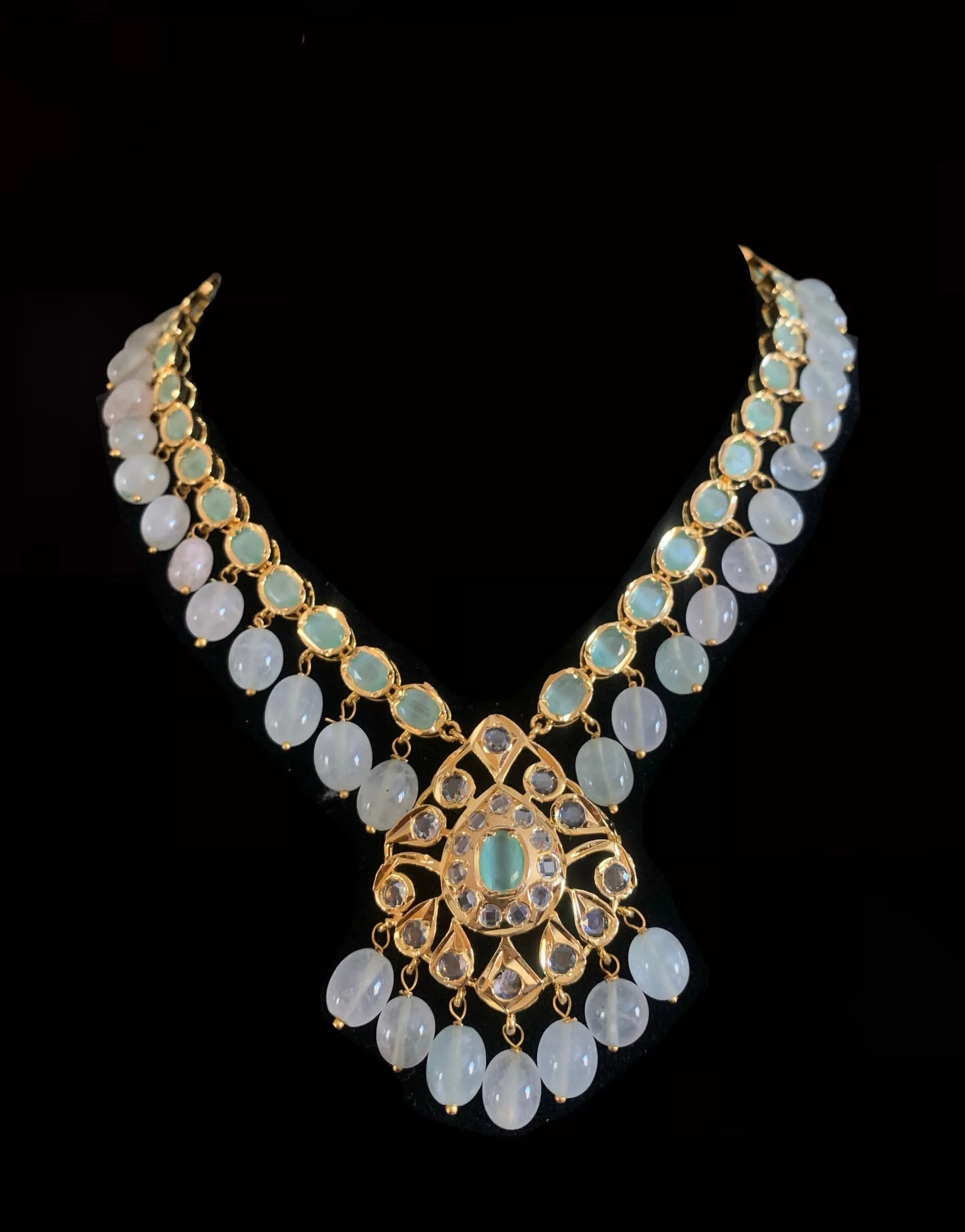 NS153 Abiha mint green necklace with earrings ( READY TO SHIP )