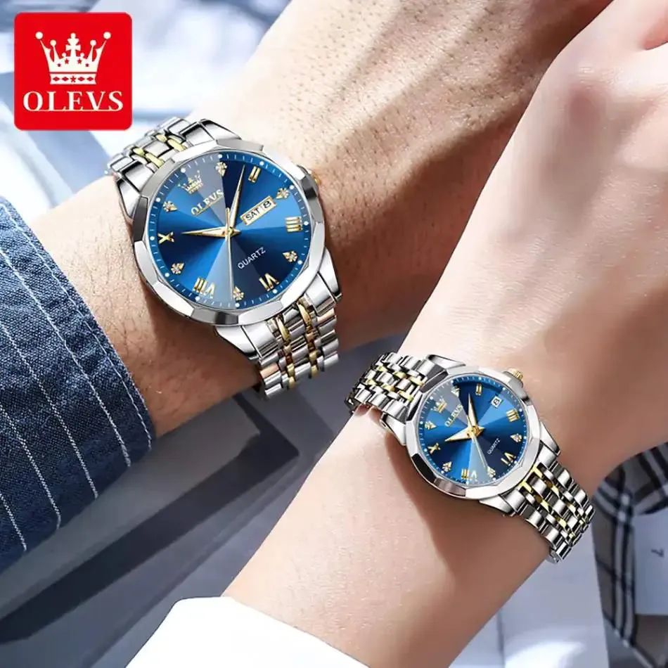 Olevs Diamond His & Hers 3D Watch Set