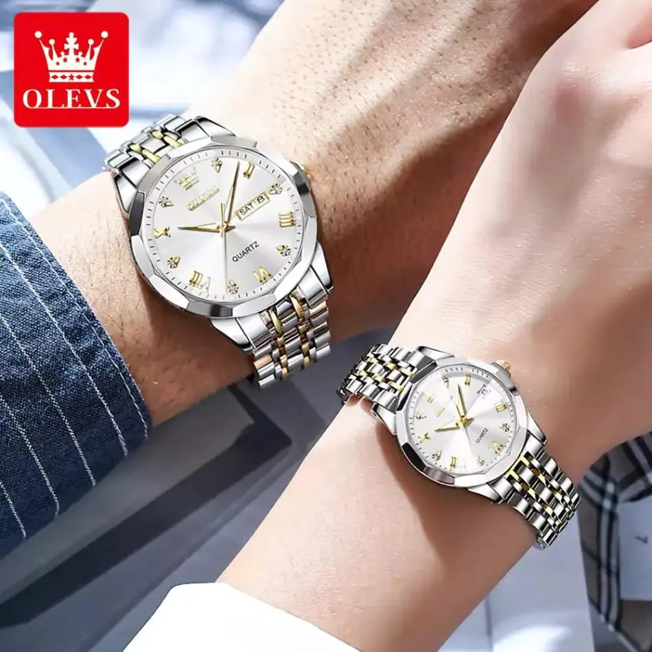 Olevs Diamond His & Hers 3D Watch Set