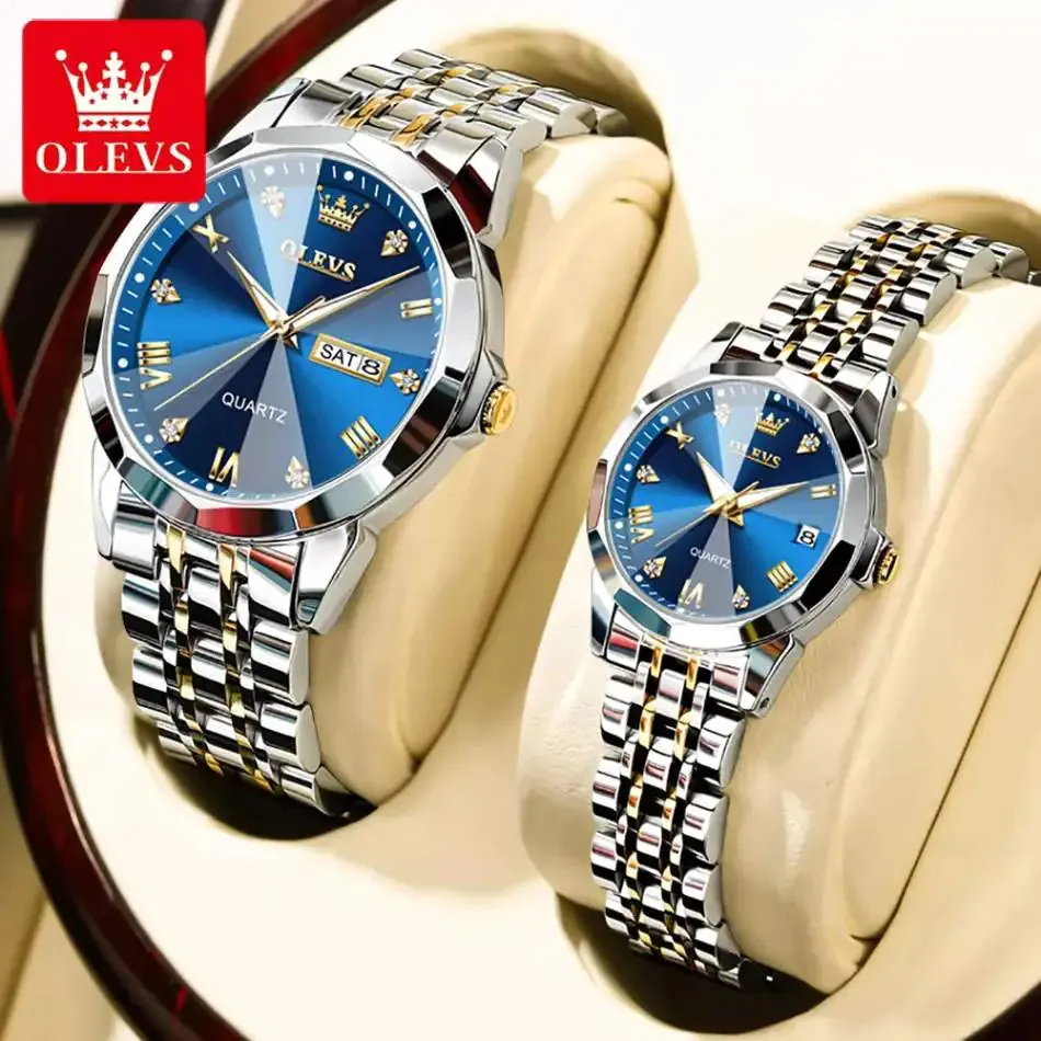 Olevs Diamond His & Hers 3D Watch Set