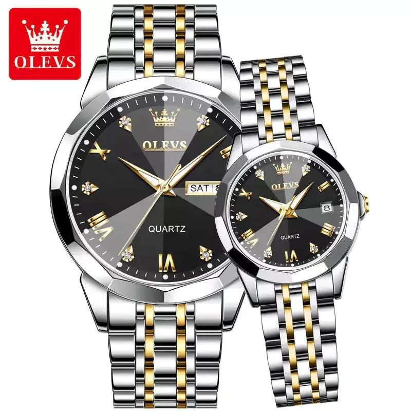 Olevs Diamond His & Hers 3D Watch Set