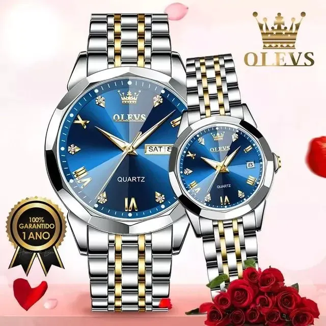 Olevs Diamond His & Hers 3D Watch Set