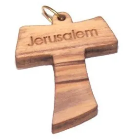 Olive wood Tau Cross Laser Pendant (6cm or 2.36" long )