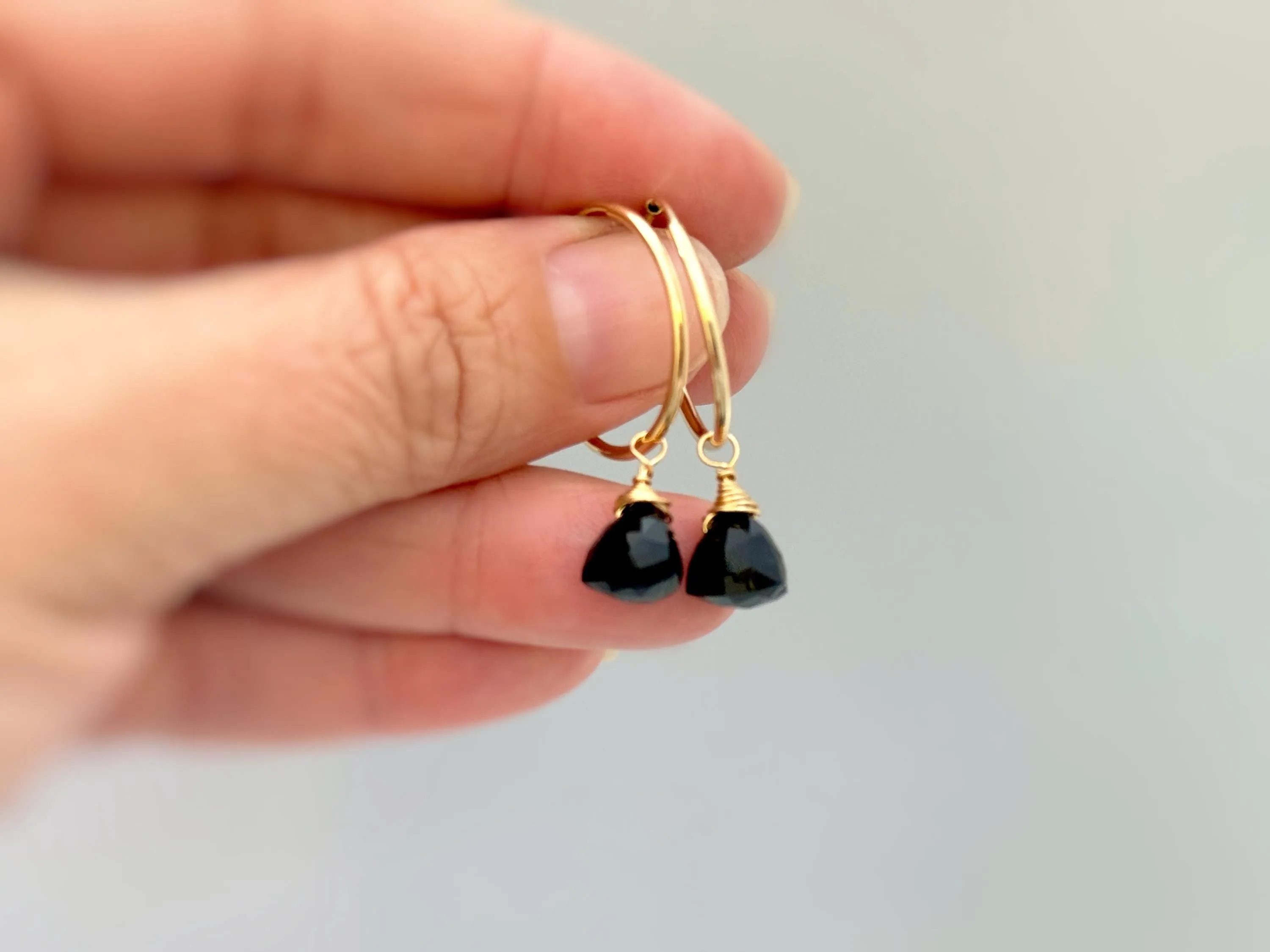 Onyx Hoop Earrings Dangle 14k Gold, Sterling Silver