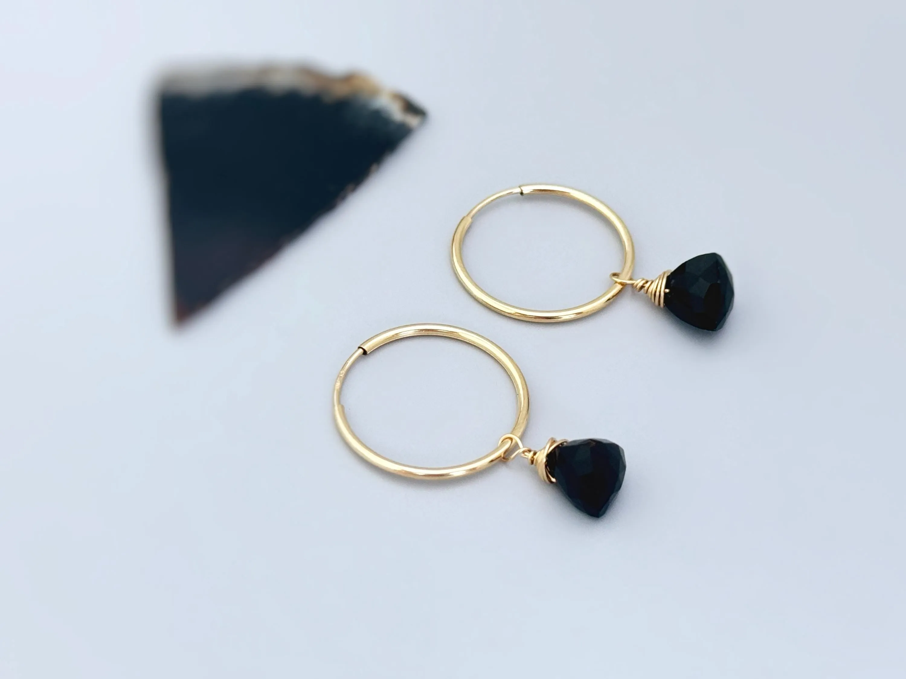 Onyx Hoop Earrings Dangle 14k Gold, Sterling Silver