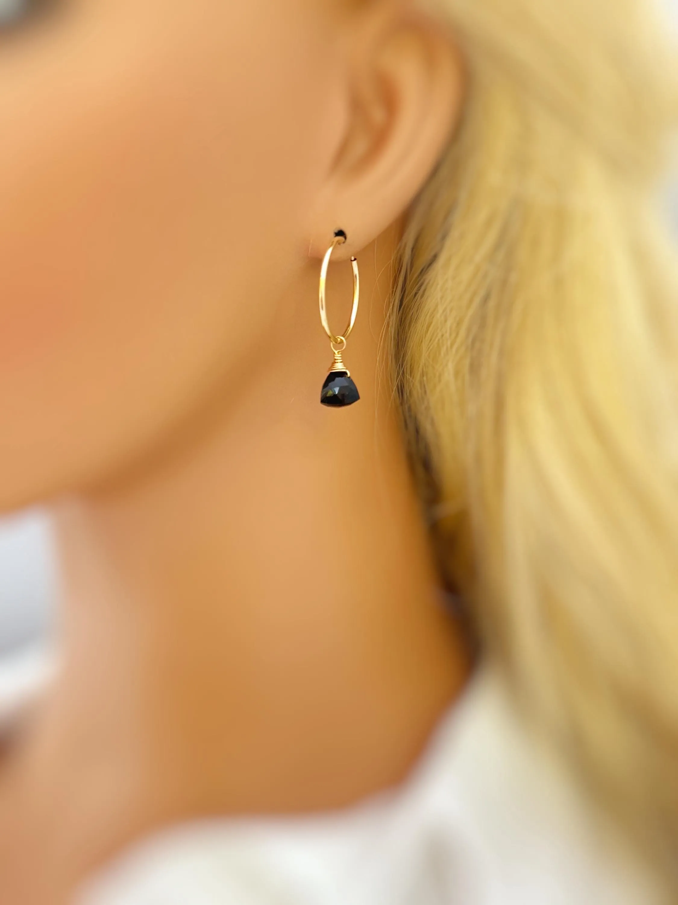 Onyx Hoop Earrings Dangle 14k Gold, Sterling Silver