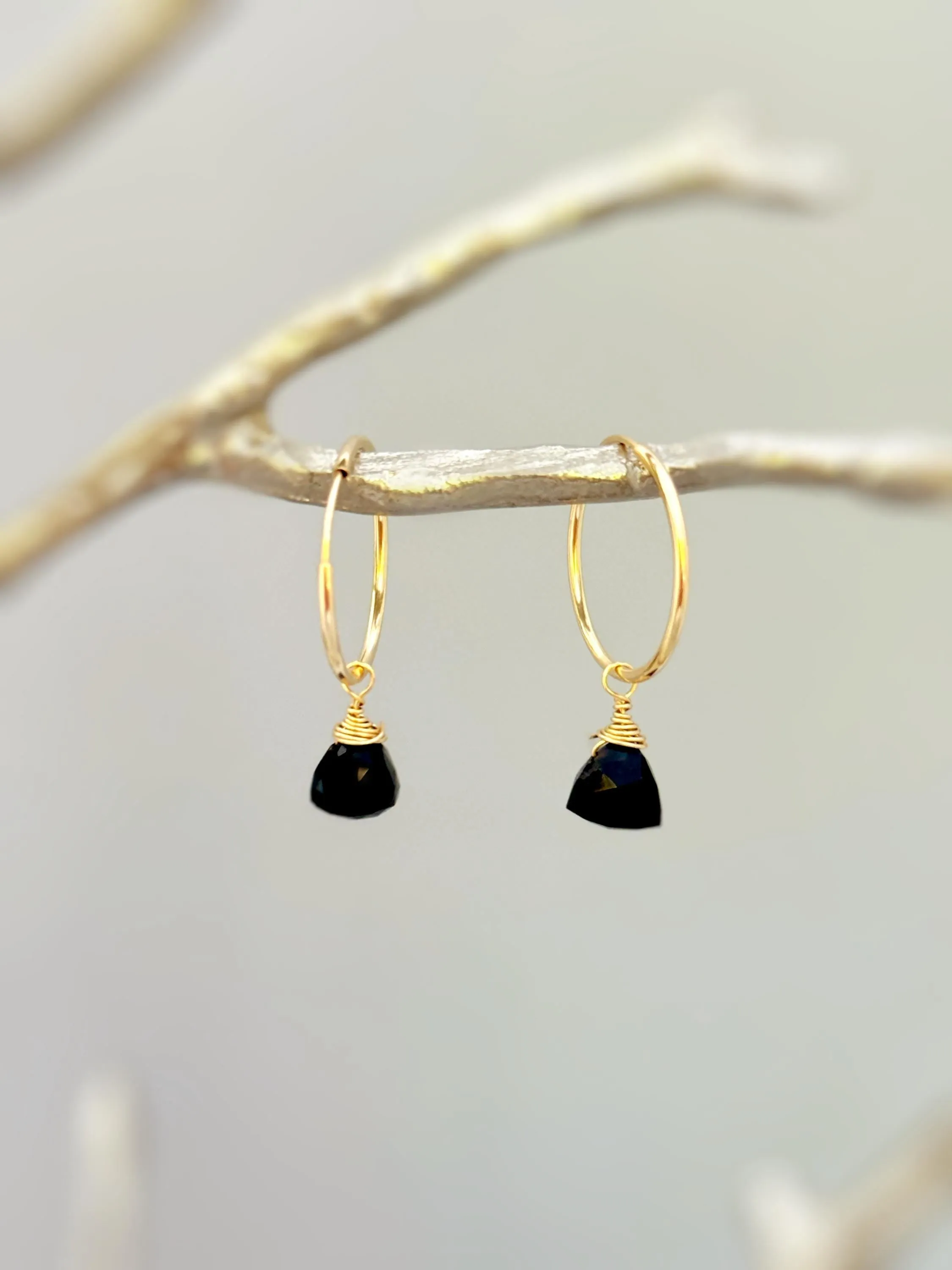 Onyx Hoop Earrings Dangle 14k Gold, Sterling Silver