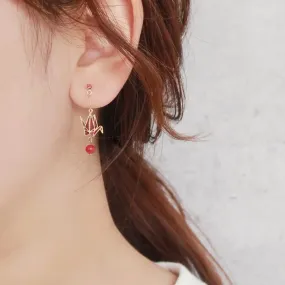 Origami Crane Drop Stone Earrings